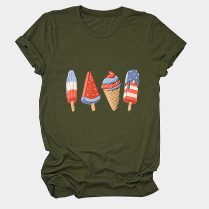 Crew neck short sleeve ice cream popsicle print personalized summer T-shirt