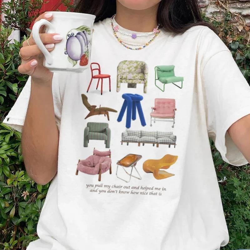 Chairs Graphic Tops Women Vintage T Shirt Egirl Grunge