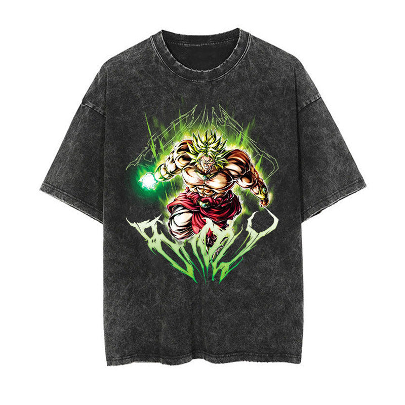 Cotton washed summer retro printed T-shirt men's and women's short sleeves