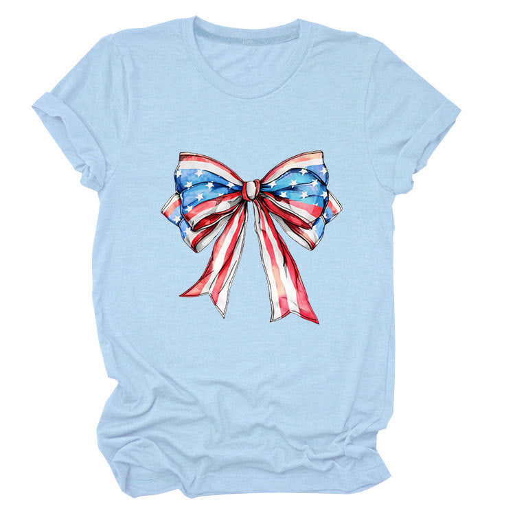Bow, Summer Short Sleeve Women's Fashion T-Shirt