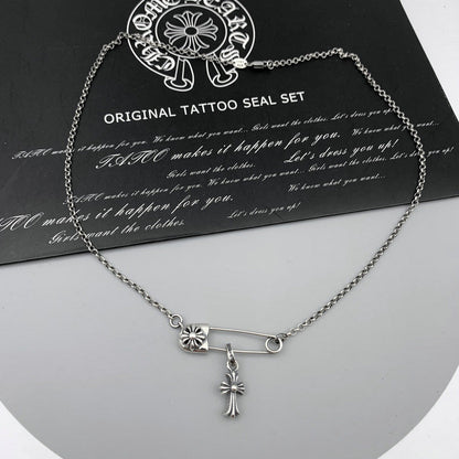 Chrome Hearts Necklace Men's and Women's Vintage Diamond-encrusted Mini Cross Pendant Pin Collarbone Chain