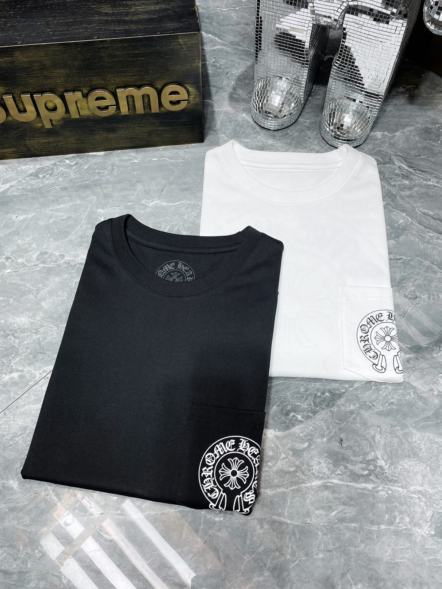 CHH Chrome Hearts T Shirts Big Horseshoe Cruciate Flower Sanskrit Short Sleeve T-shirt