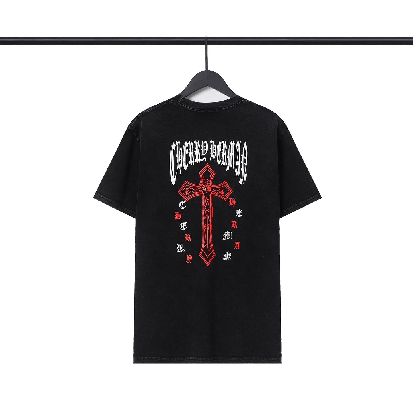 CHH Chrome Heart T Shirts Cross Sanskrit Printed Crew Neck Washed Short Sleeve Fashion T-Shirt