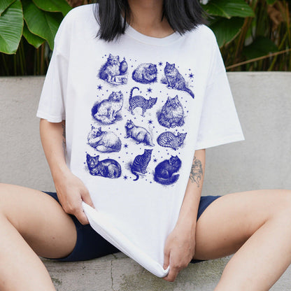 Cats Stars Printed T Shirt Letter Funny Quetes Printing