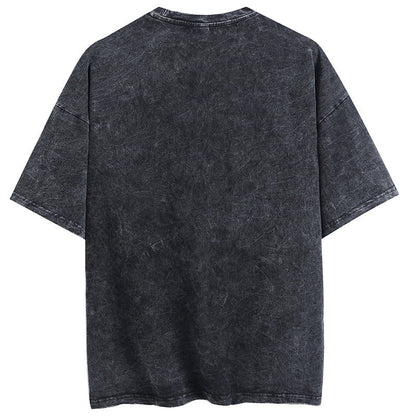 Cotton Washed Retro Alphabet Print T-Shirt Hip Hop Short Sleeves