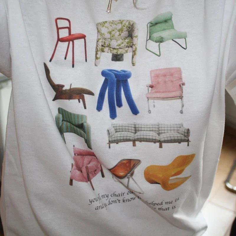 Chairs Graphic Tops Women Vintage T Shirt Egirl Grunge