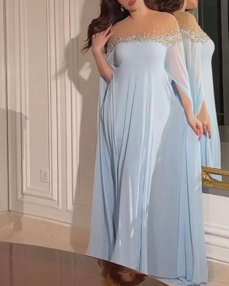 Beth Dutton Wardrobe Spring and Summer Sexy High Waist Rhinestone Pearl Chiffon Banquet Evening Dress