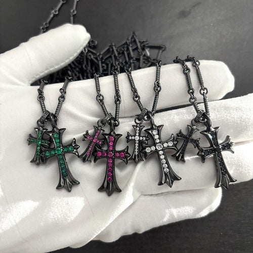 Chrome Hearts Necklace Cross with Diamond Thai Silver Black Pendant Men's and Women's