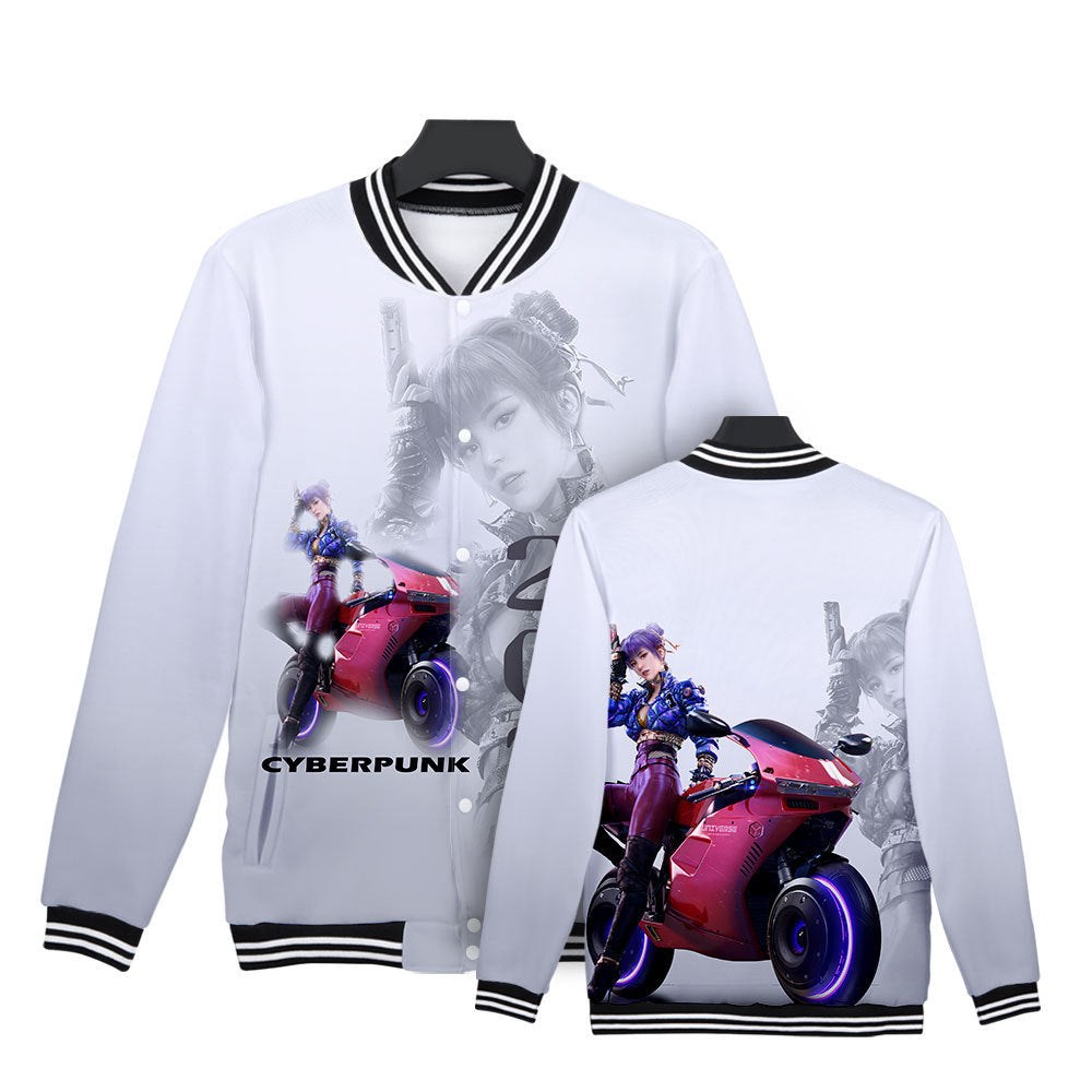 Cyberpunk 2077 Jacket Baseball Uniform Long Sleeve Fleece Button Jacket