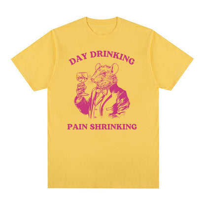 Day Drinking Pain Shrinking Vintage Rat Drawing T Shirt