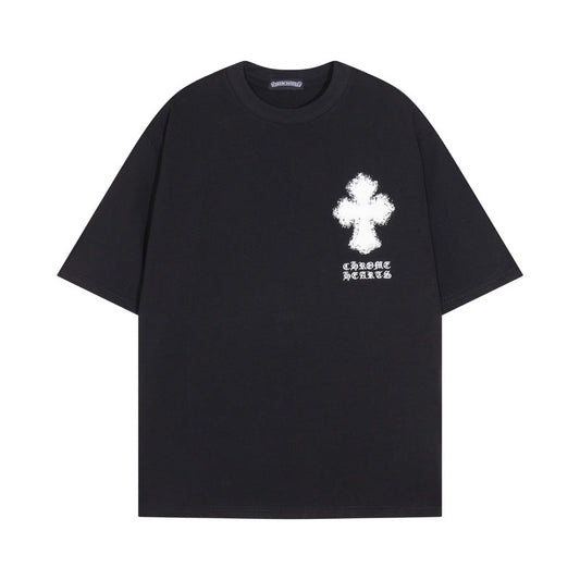 CHH Chrome Heart T Shirts Croix Cross Leather Printed Short Sleeve T-Shirt