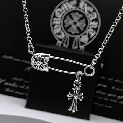 Chrome Hearts Necklace Men's and Women's Vintage Diamond-encrusted Mini Cross Pendant Pin Collarbone Chain