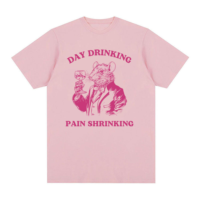 Day Drinking Pain Shrinking Vintage Rat Drawing T Shirt