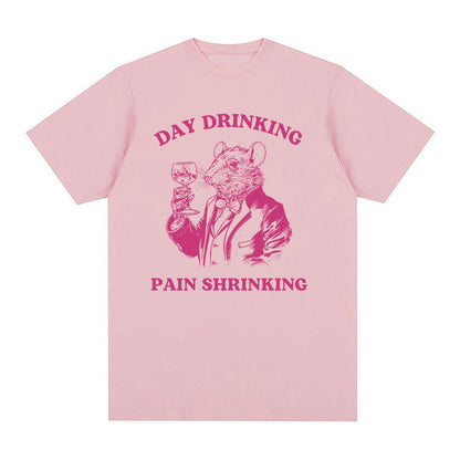 Day Drinking Pain Shrinking Vintage Rat Drawing T Shirt
