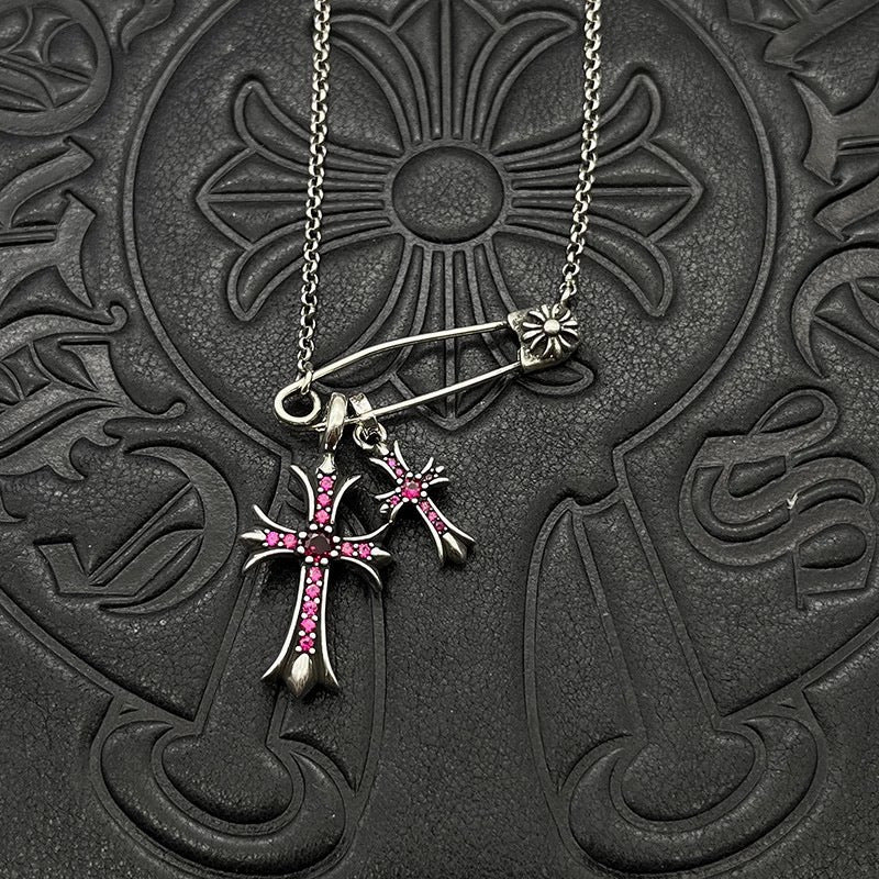 Chrome Hearts Necklace Vintage Double Cross Pin Male and Female Collarbone Chain