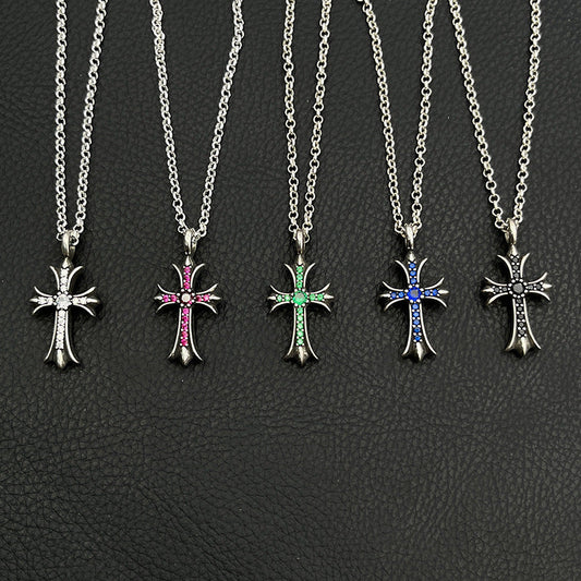 Chrome Hearts Necklace Vintage Cross Necklace with Diamonds for Men and Women