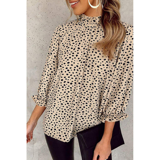 Beth Dutton Wardrobe Leopard Print Pleated Collar Ruffled Chiffon Shirt Women's Loose Long Sleeve Pullover Shirt