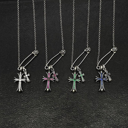 Chrome Hearts Necklace Vintage Double Cross Pin Male and Female Collarbone Chain