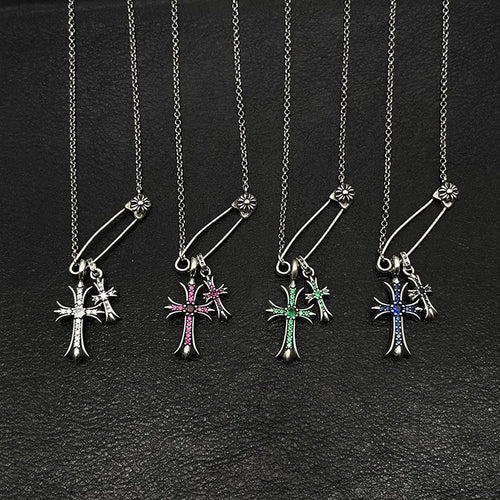 Chrome Hearts Necklace Vintage Double Cross Pin Male and Female Collarbone Chain