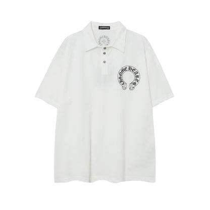 CHH Chrome Heart T Shirts Sanskrit horseshoe print polo shirt short sleeve