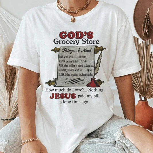 Cute Funny Christian T Shirt God's Grocery Store Women's