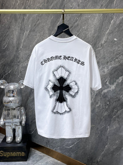 Chh Chrome Hearts T Shirts Embroidered Sanskrit Alphabet Cross Sports Loose Short Sleeve T-Shirt