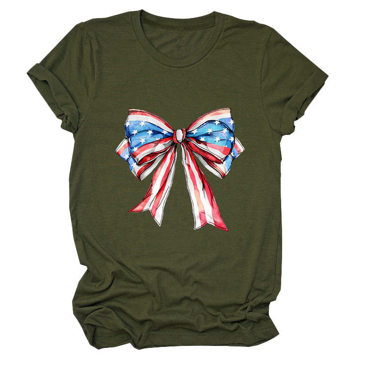 Bow, Summer Short Sleeve Women's Fashion T-Shirt