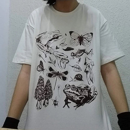 Cute Cottagecore Aesthetic Frog Mushroom Print Shirt Summer