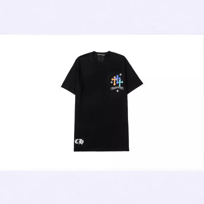 CHH Chrome Heart T Shirts Croix Cross Color Leather Printed Short Sleeve T-Shirt