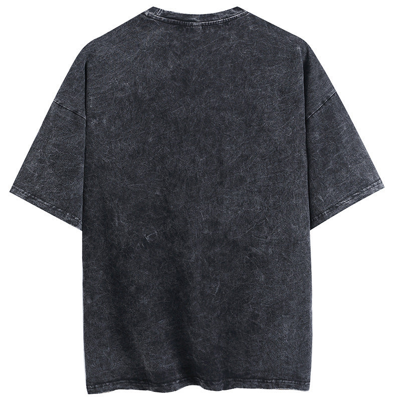 Cotton washed summer retro printed T-shirt men's and women's short sleeves