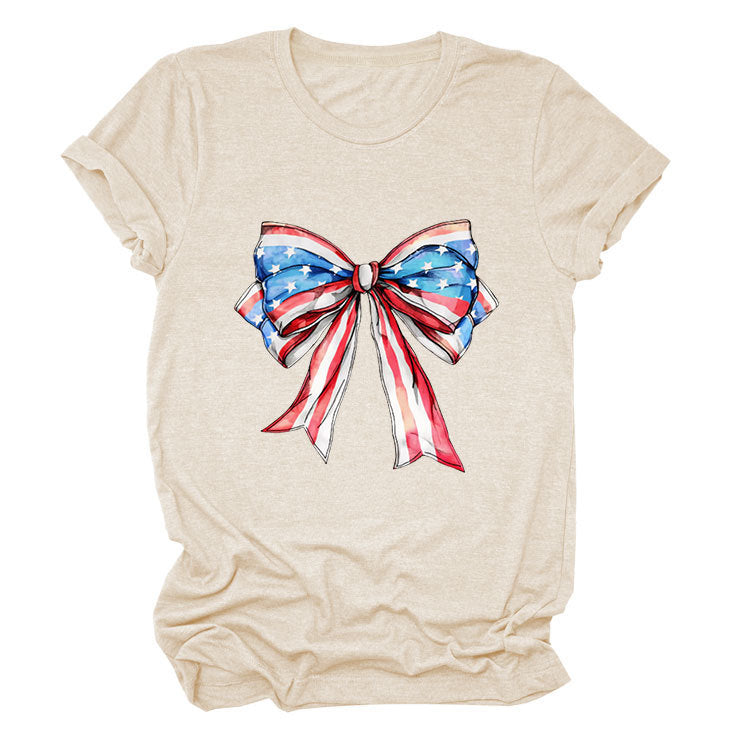 Bow, Summer Short Sleeve Women's Fashion T-Shirt