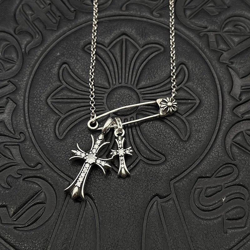 Chrome Hearts Necklace Vintage Double Cross Pin Male and Female Collarbone Chain