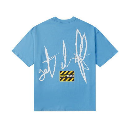 Denim Tears T Shirts Flame Wood Cotton Printed Loose Short Sleeve T-shirt
