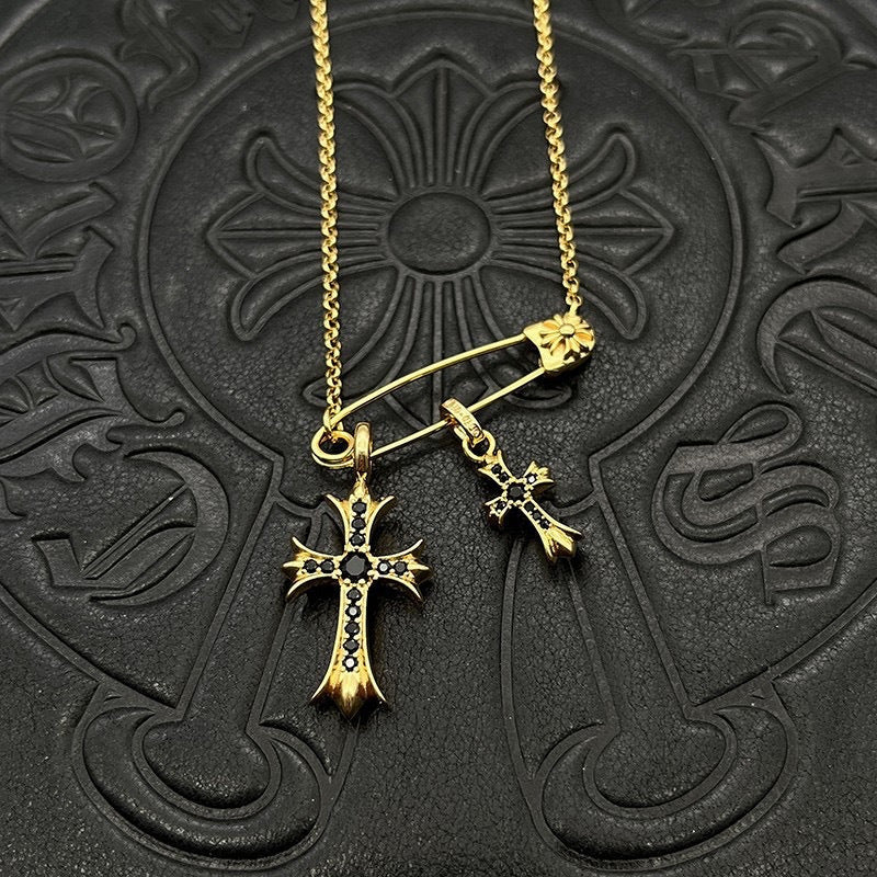 Chrome Hearts Necklace Gold Pin Double Cross Men's and Women's Necklaces