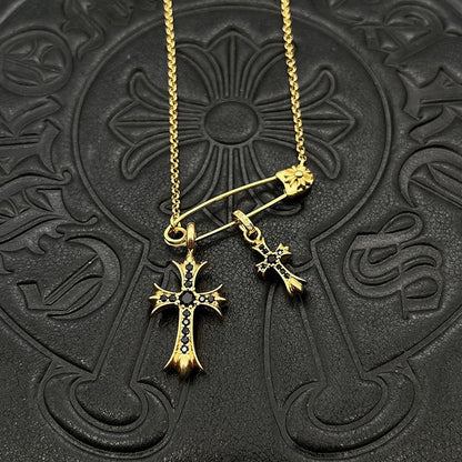 Chrome Hearts Necklace Gold Pin Double Cross Men's and Women's Necklaces