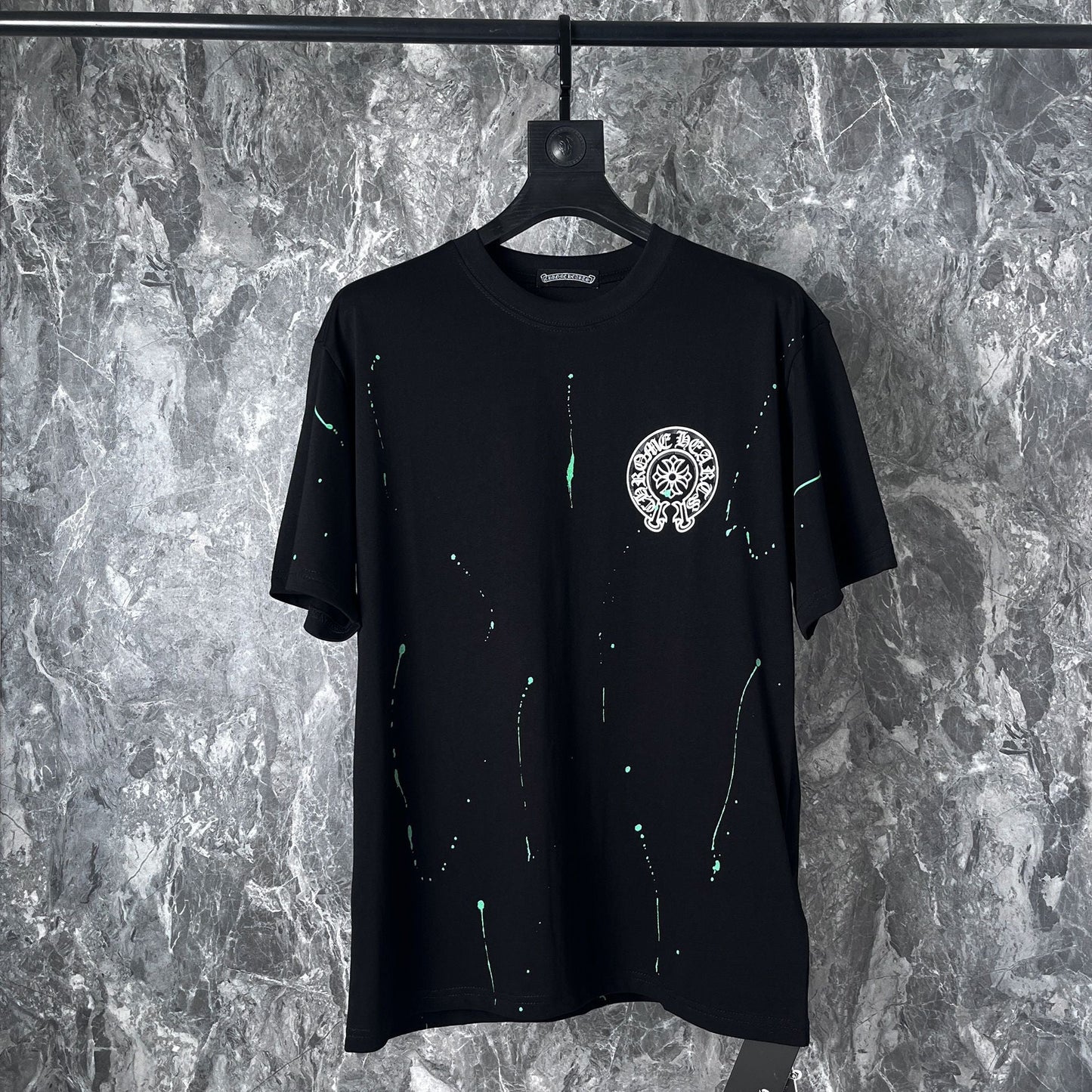 CHH Chrome Heart T Shirts Cross Leather Print Short Sleeve T-Shirt Loose
