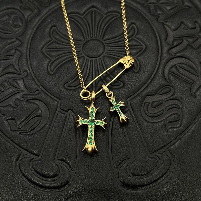 Chrome Hearts Necklace Gold Pin Double Cross Men's and Women's Necklaces