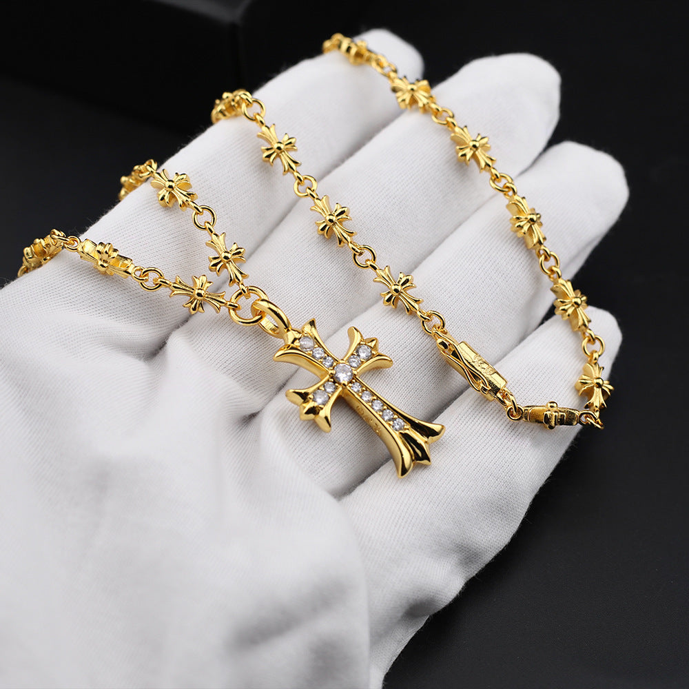 Chrome Hearts Necklace Gold Retractable Cross Premium Cold Wind Versatile for Men and Women