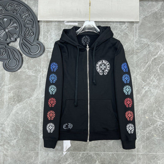 Chh Chrome Hearts Hoodie autumn/winter color spine gradual change small horseshoe zip jacket hooded sweater