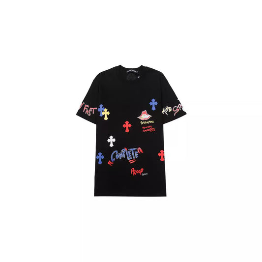 CHH Chrome Heart T Shirts Croix Cross Color Leather Printed Short Sleeve T-Shirt