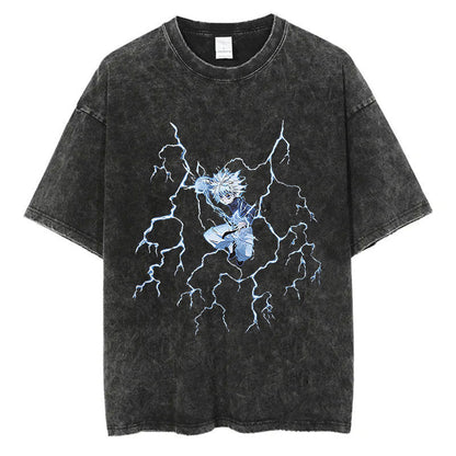 Cotton Men Women Washed Vintage T-Shirt Anime Graphic Print