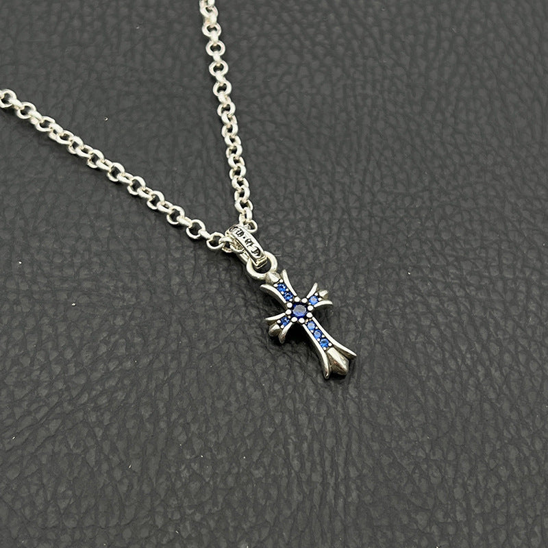 Chrome Hearts Necklace Vintage Cross Men's and Women's Colored Diamond Pendant