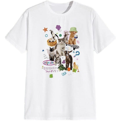 Cute Milk Cat Graphic T-Shirts for Women Oversized Retro