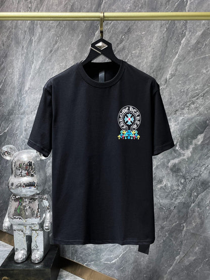 CHH Chrome Hearts T Shirts Classic Big Horseshoe Colored Cross Sanskrit Short Sleeve