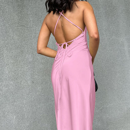 Corset Dress Pink Matte Satin Sexy Suspenders Backless Dress