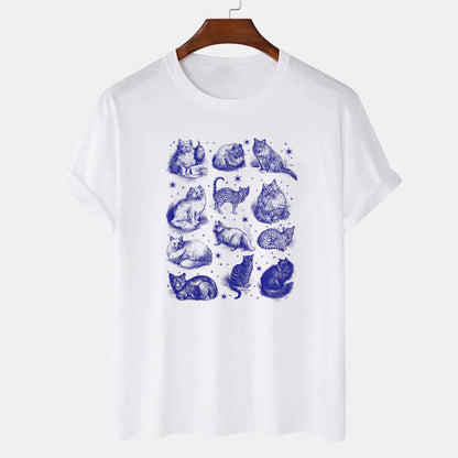 Cats Stars Printed T Shirt Letter Funny Quetes Printing