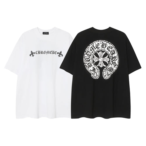 CHH Chrome Heart T Shirts Horseshoe Cross Old Retro Fashion Men's and Women's Short Sleeve T-Shirt