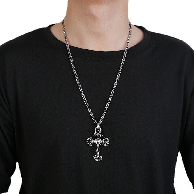 Chrome Hearts Necklace Vintage Cross Flame Bullet Pendant Men's and Women's