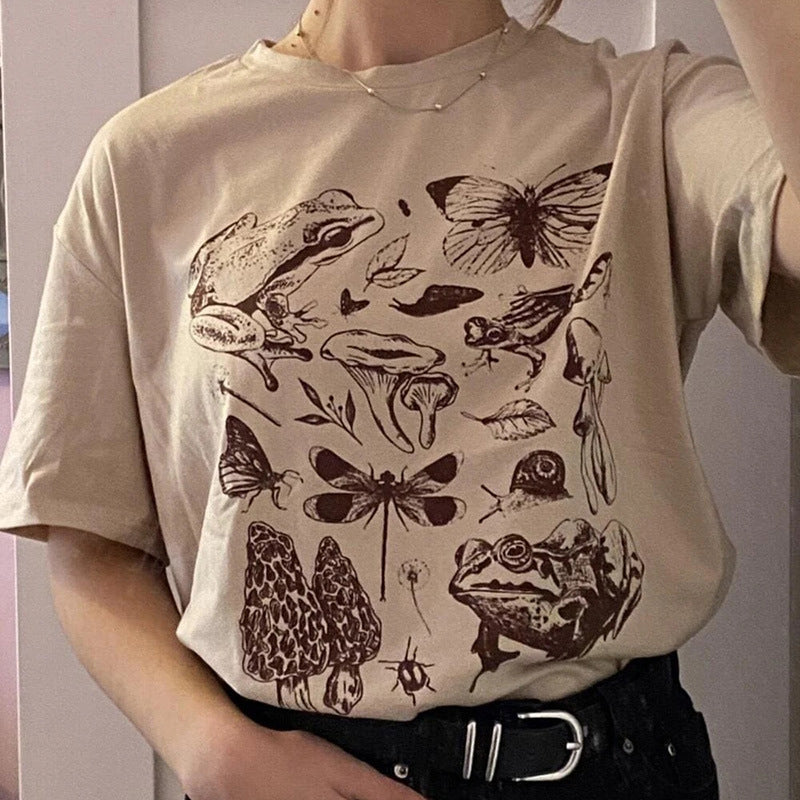 Cute Cottagecore Aesthetic Frog Mushroom Print Shirt Summer