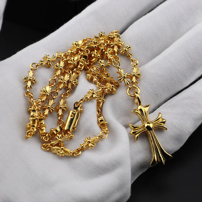 Chrome Hearts Necklace Gold Retractable Cross Cold Wind Diamonds
